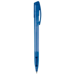 Transparante gekleurde plastic pen met gebogen clip kleur blauw tweede weergave