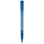 Transparante gekleurde plastic pen met gebogen clip kleur blauw derde weergave