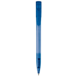 Transparante gekleurde plastic pen met gebogen clip kleur blauw vijfde weergave