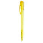 Transparante gekleurde plastic pen met gebogen clip kleur geel vierde weergave