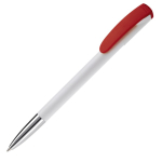 Plastic pen met kleurrijke clip en metalen punt kleur rood