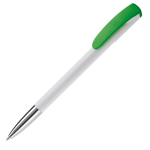 Plastic pen met kleurrijke clip en metalen punt kleur groen