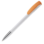 Plastic pen met kleurrijke clip en metalen punt kleur oranje