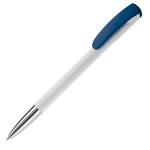 Plastic pen met kleurrijke clip en metalen punt kleur donkerblauw