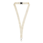 Lanyard van biologisch katoen met clip en karabijnhaak kleur beige