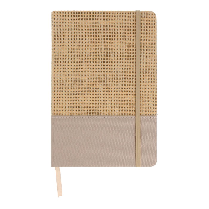 Notitieboek van jute en RPET met kleurdetail aan de basis. kleur beige tweede weergave