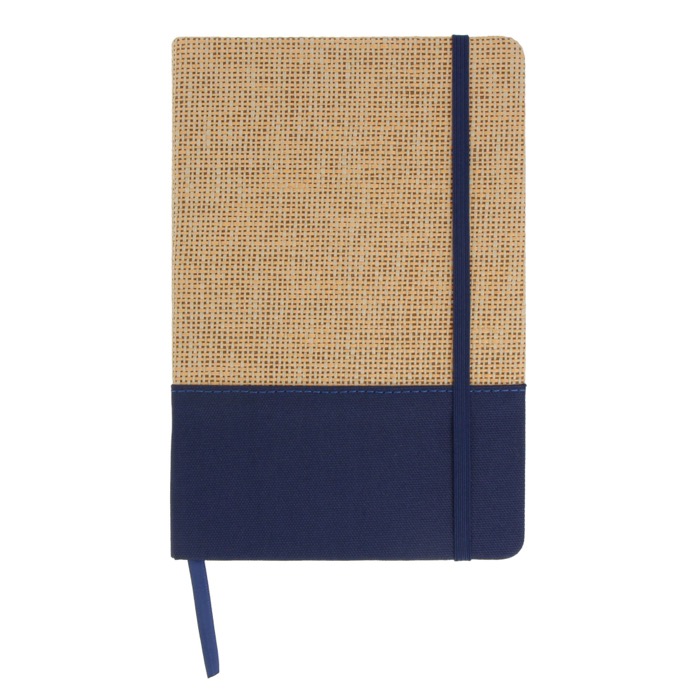 Notitieboek van jute en RPET met kleurdetail aan de basis. kleur donkerblauw tweede weergave