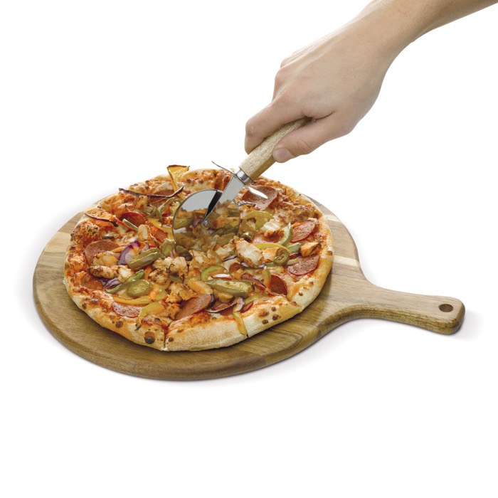 Acaciahouten pizzaplank met pizzasnijder inbegrepen kleur hout derde weergave