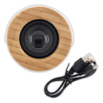 Draadloze bamboe speaker met witte basis en draaghandvat kleur hout vijfde weergave