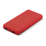 Rubberen powerbank met USB-A en type C poorten 8000 mAh kleur rood