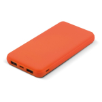 Rubberen powerbank met USB-A en type C poorten 8000 mAh kleur oranje