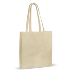 Katoenen tas met OEKO-TEX certificering en zijvouw 140 g/m2 kleur beige