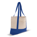 Katoenen tas met kleuraccent aan de onderkant en handvatten 280 g/m2 kleur blauw