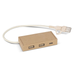 Hub van gerecycled papier met 2 USB-ingangen en een USB-C ingang kleur naturel