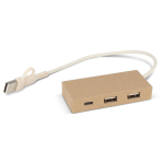 Hub van gerecycled papier met 2 USB-ingangen en een USB-C ingang kleur naturel tweede weergave