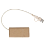 Hub van gerecycled papier met 2 USB-ingangen en een USB-C ingang kleur naturel derde weergave