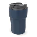 Dubbelwandige RVS takeaway beker met siliconen deksel 350ml kleur donkerblauw