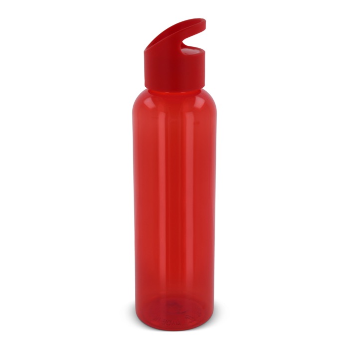 RPET fles in transparante kleuren met geometrisch handvat 600ml kleur rood