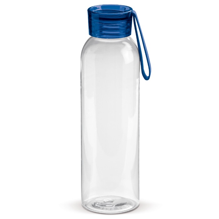 Plastic fles met dop en gekleurd draaghandvat 600ml kleur doorzichtig blauw