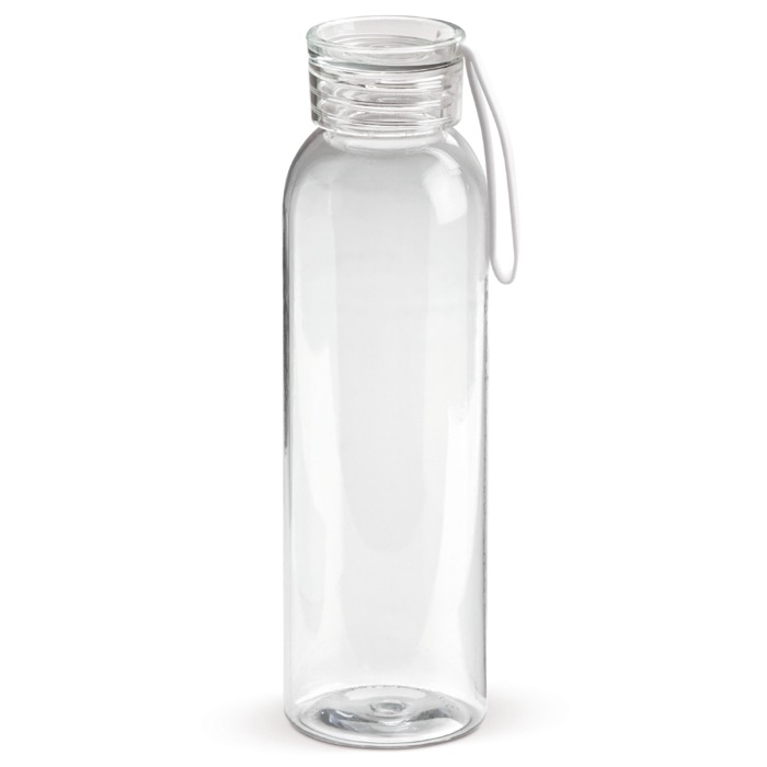 Plastic fles met dop en gekleurd draaghandvat 600ml kleur doorzichtig wit