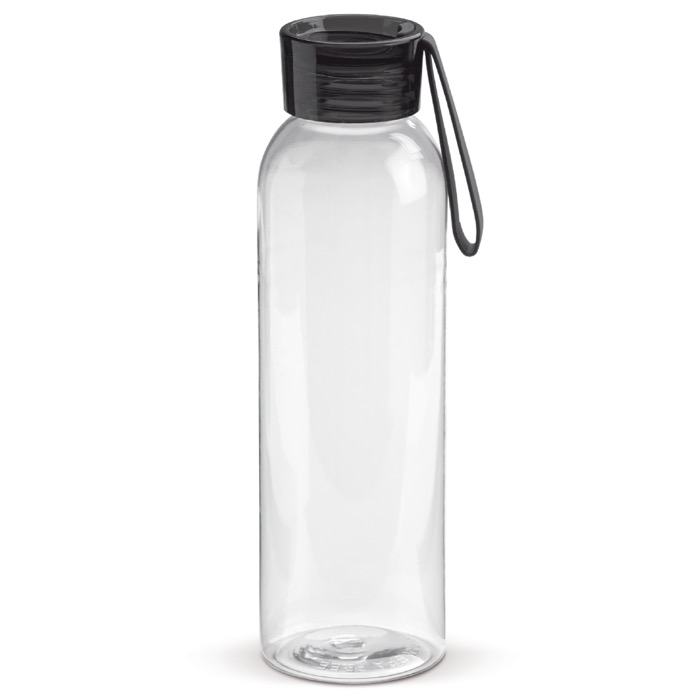 Plastic fles met dop en gekleurd draaghandvat 600ml kleur doorzichtig zwart