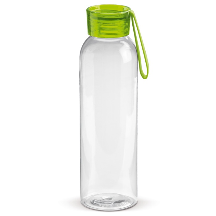 Plastic fles met dop en gekleurd draaghandvat 600ml kleur doorzichtig limoen groen