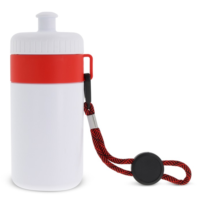 Witte BPA-vrije bidon met draagkoord 500ml kleur rood