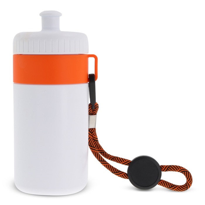 Witte BPA-vrije bidon met draagkoord 500ml kleur oranje