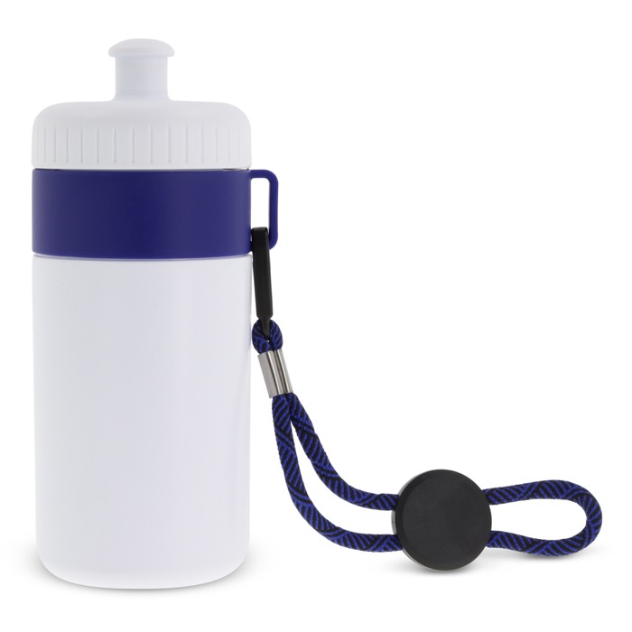 Witte BPA-vrije bidon met draagkoord 500ml kleur donkerblauw