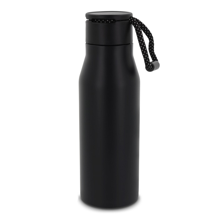 Matte RVS fles met koord 600ml kleur zwart