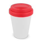 Herbruikbare plastic takeaway beker met felle kleurdeksel 250ml kleur rood