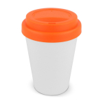 Herbruikbare plastic takeaway beker met felle kleurdeksel 250ml kleur oranje