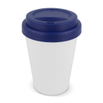 Herbruikbare plastic takeaway beker met felle kleurdeksel 250ml kleur donkerblauw