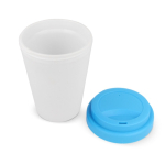 Herbruikbare plastic takeaway beker met felle kleurdeksel 250ml kleur lichtblauw derde weergave