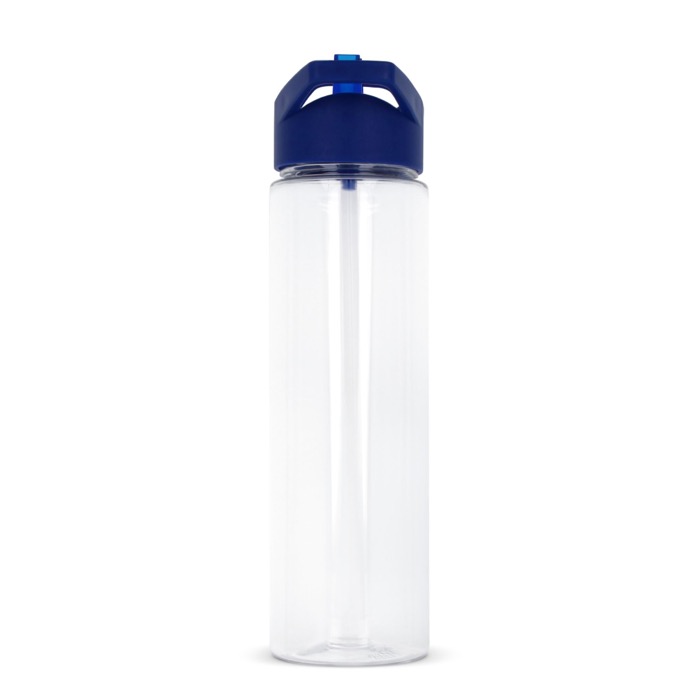 Transparante RPET fles met opvouwbare rietjesdop kleur blauw tweede weergave