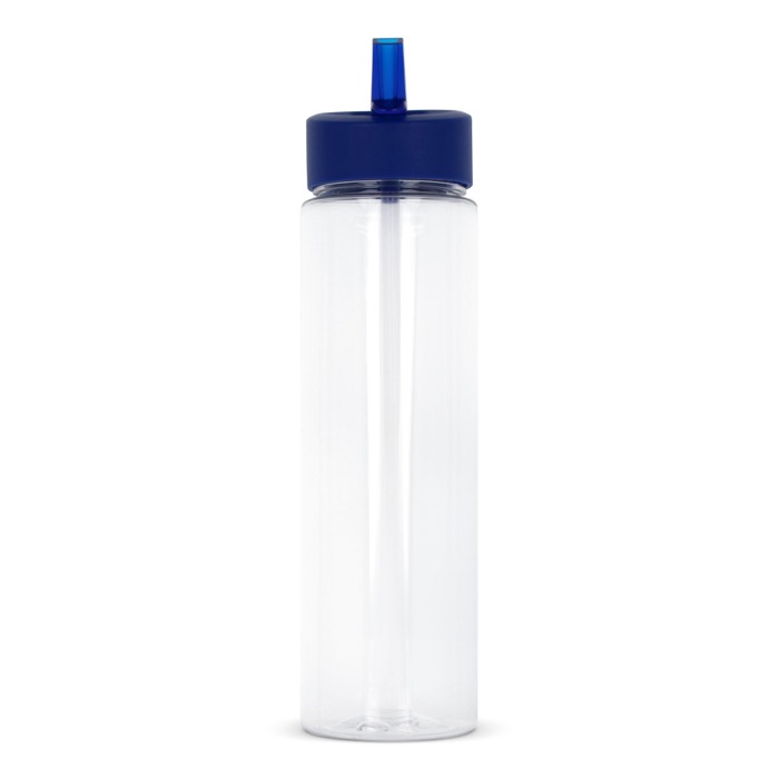 Transparante RPET fles met opvouwbare rietjesdop kleur blauw derde weergave