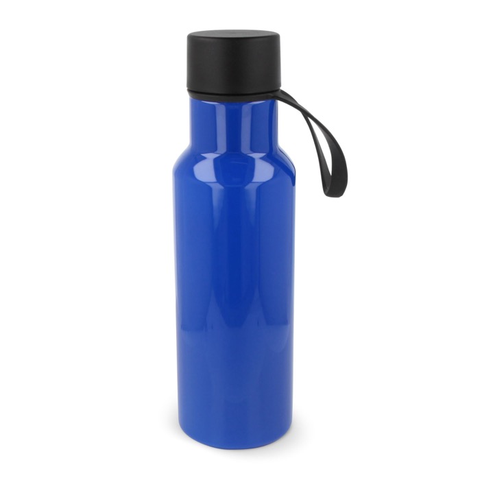 RPET fles met gekleurde rubberen draaggreep 600ml kleur blauw