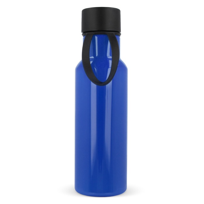 RPET fles met gekleurde rubberen draaggreep 600ml kleur blauw derde weergave