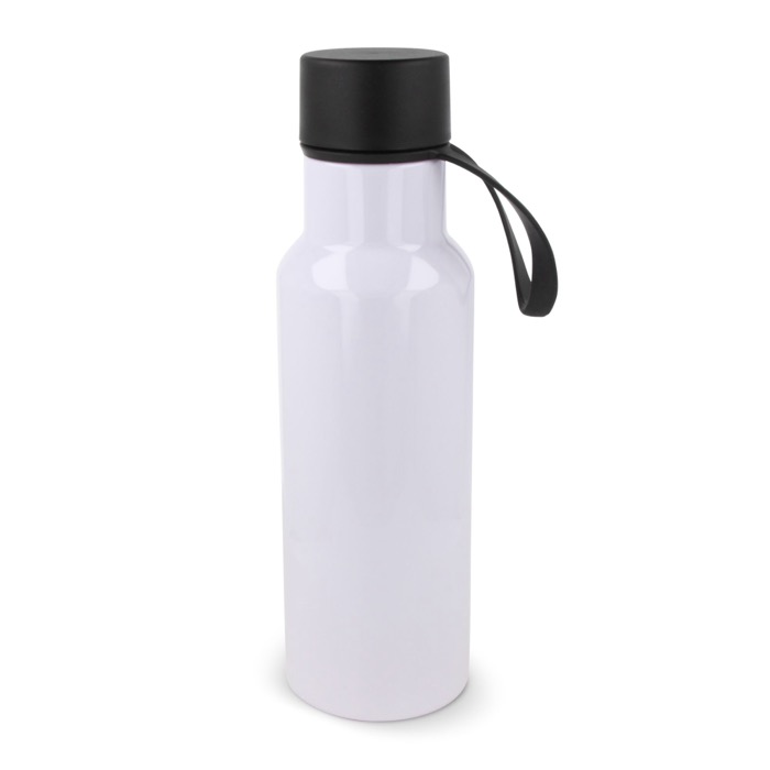 RPET fles met gekleurde rubberen draaggreep 600ml kleur wit