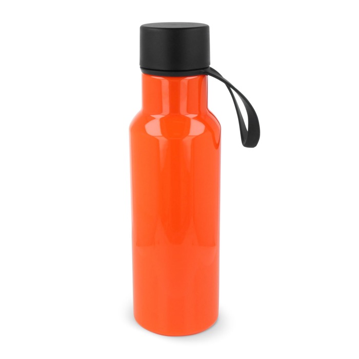 RPET fles met gekleurde rubberen draaggreep 600ml kleur oranje