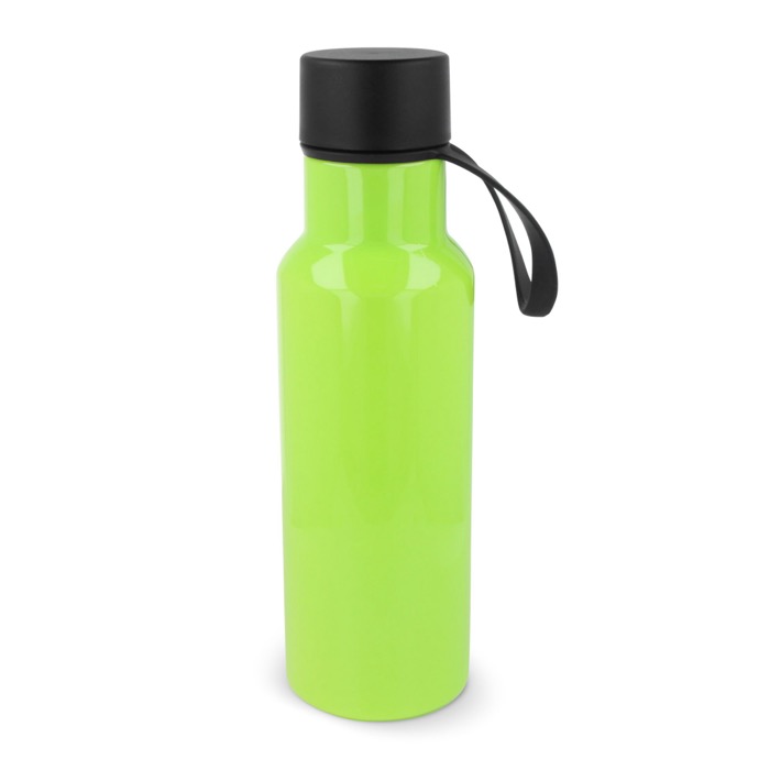 RPET fles met gekleurde rubberen draaggreep 600ml kleur limoen groen