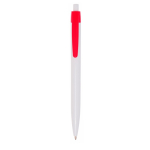 Plastic balpen met gekleurde clip en drukknop, zwarte inkt kleur rood