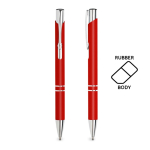 Goedkope aluminium pen met rubberen afwerking en zwarte inkt Glober kleur rood