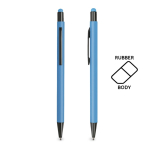 Aluminium balpen met rubberen body en stylus, blauwe inkt kleur turkoois