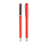 Rollerpen van plastic met metalen clipdop, blauwe gelinkt kleur rood