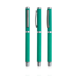 Metalen rollerpen met rubberen afwerking en clipdop, blauwe inkt kleur groen