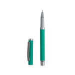 Metalen rollerpen met rubberen afwerking en clipdop, blauwe inkt kleur groen