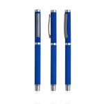 Metalen rollerpen met rubberen afwerking en clipdop, blauwe inkt kleur marineblauw