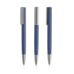 Gerecyclede aluminium balpen met rubberafwerking, blauwe inkt kleur marineblauw