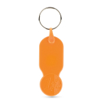 Plastic sleutelhanger met 1-euromunt en personaliseerbare hoes kleur oranje